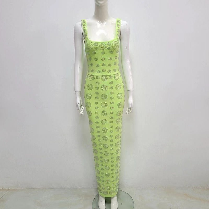High End V-Neck Suspender with Diamond Embellishment Bandage Skirt