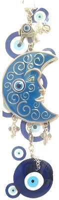 Evil Eye - Light Blue Moon with Evil Eye ornament /Charm 10"