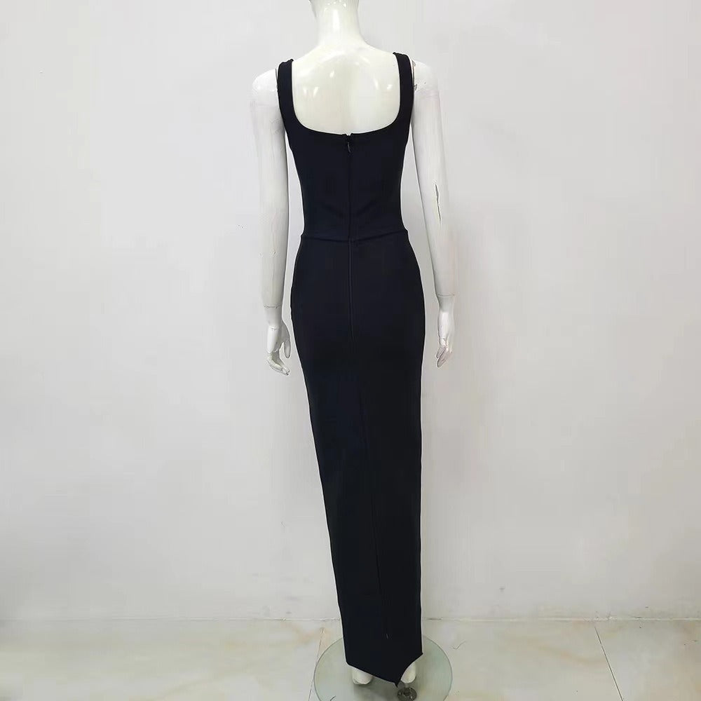 High End V-Neck Suspender with Diamond Embellishment Bandage Skirt