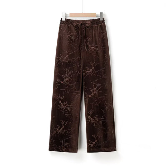 Velvet jacquard straight leg pants with added velvet