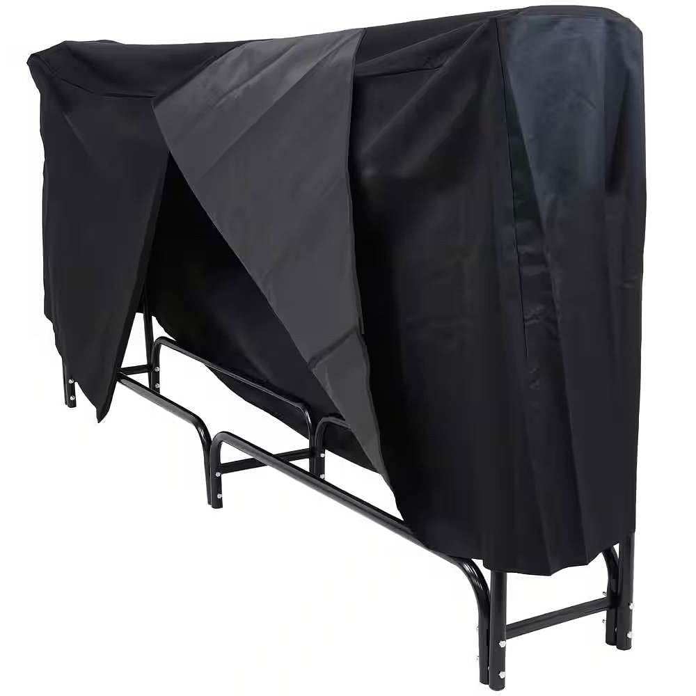 Indoor/Outdoor 8-ft. Black Metal Firewood Rack with Cover-1
