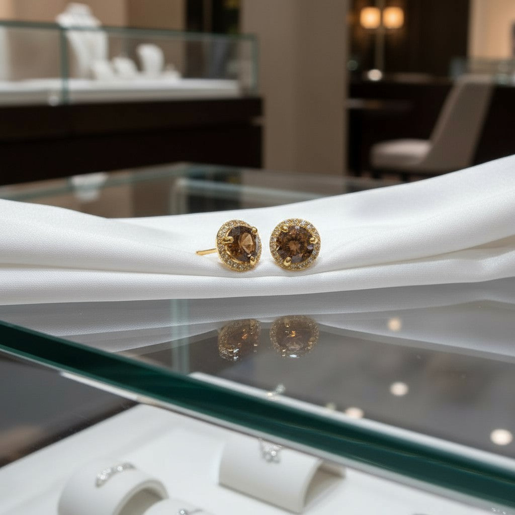 "Endless Love Collection" 14K gold w/ Diamond Halo Cremation Earrings Portuguese Cut 5.5mm