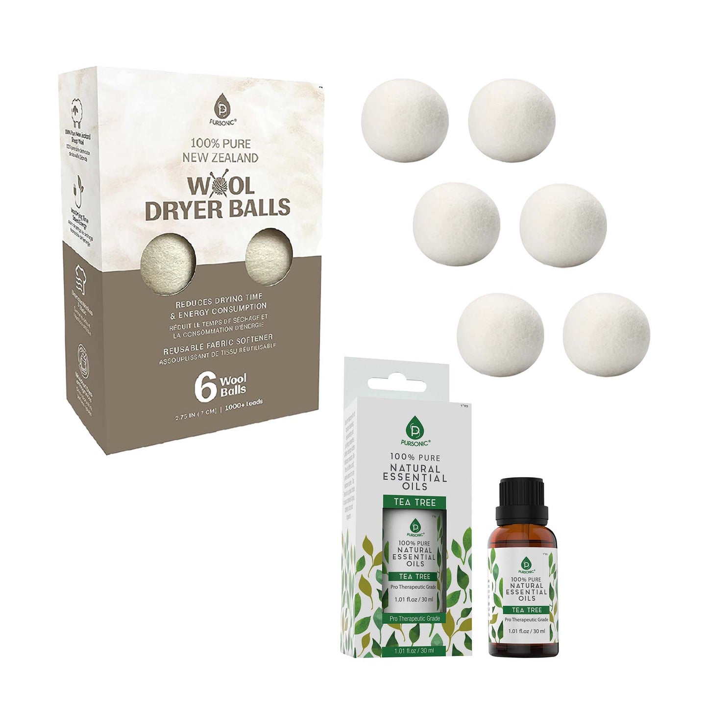 Pursonic Laundry Care Bundle – Wool Dryer Balls & Essential Oil Set-4
