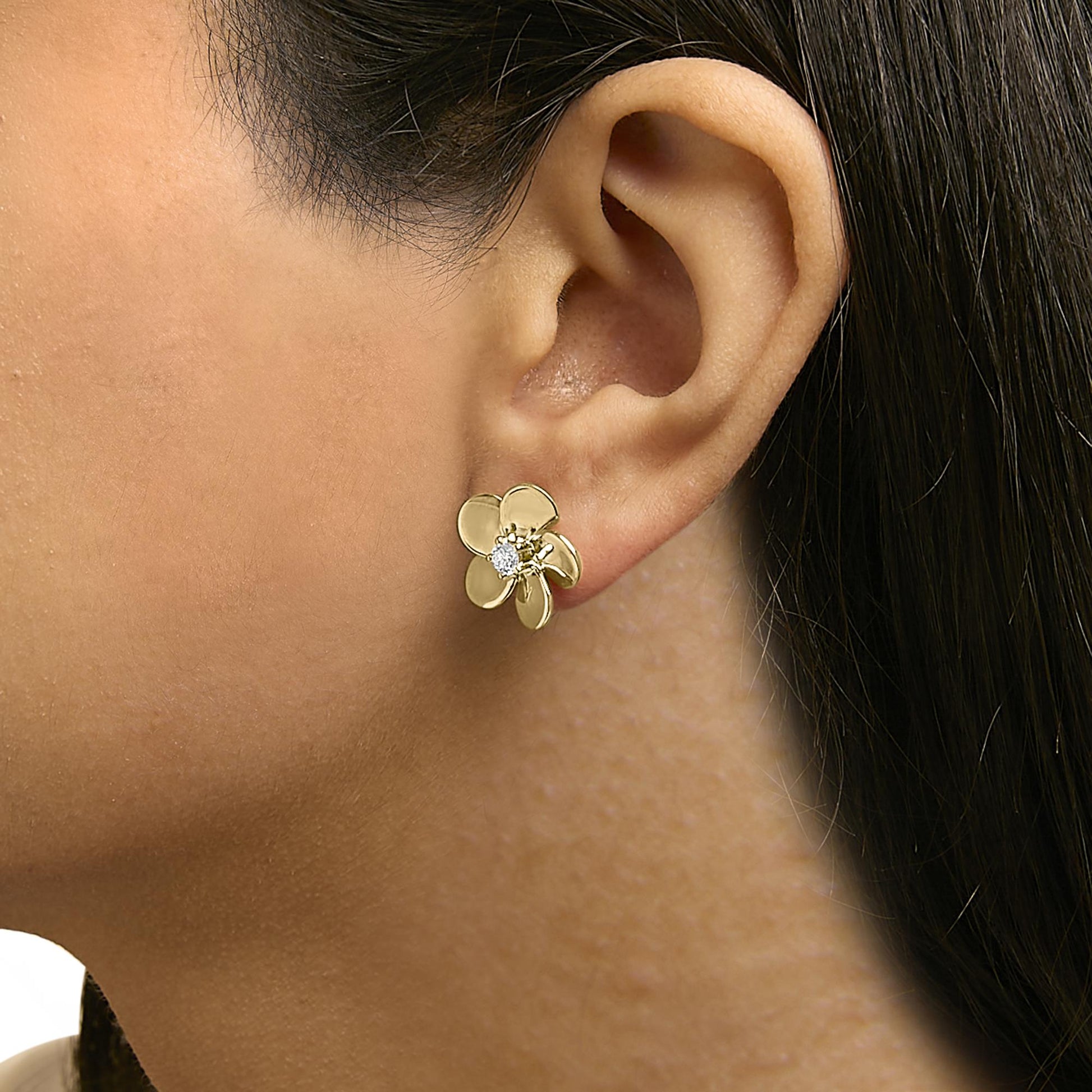 10K Gold 1/3 Cttw Lab Grown Diamond Flower Petal Stud Earrings-4