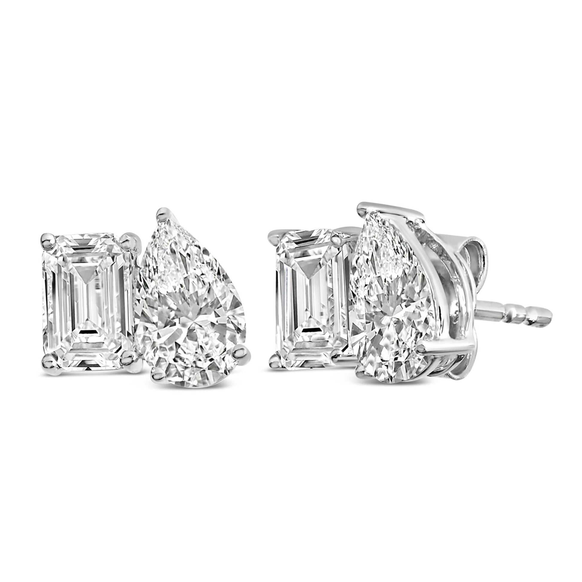 14K Gold 2.0 Cttw Emerald and Pear Toi et Moi Lab Grown Diamond Stud Earrings-3