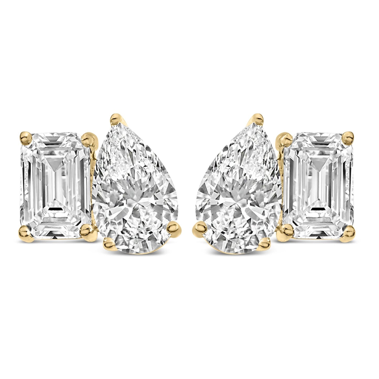 14K Gold 2.0 Cttw Emerald and Pear Toi et Moi Lab Grown Diamond Stud Earrings-0