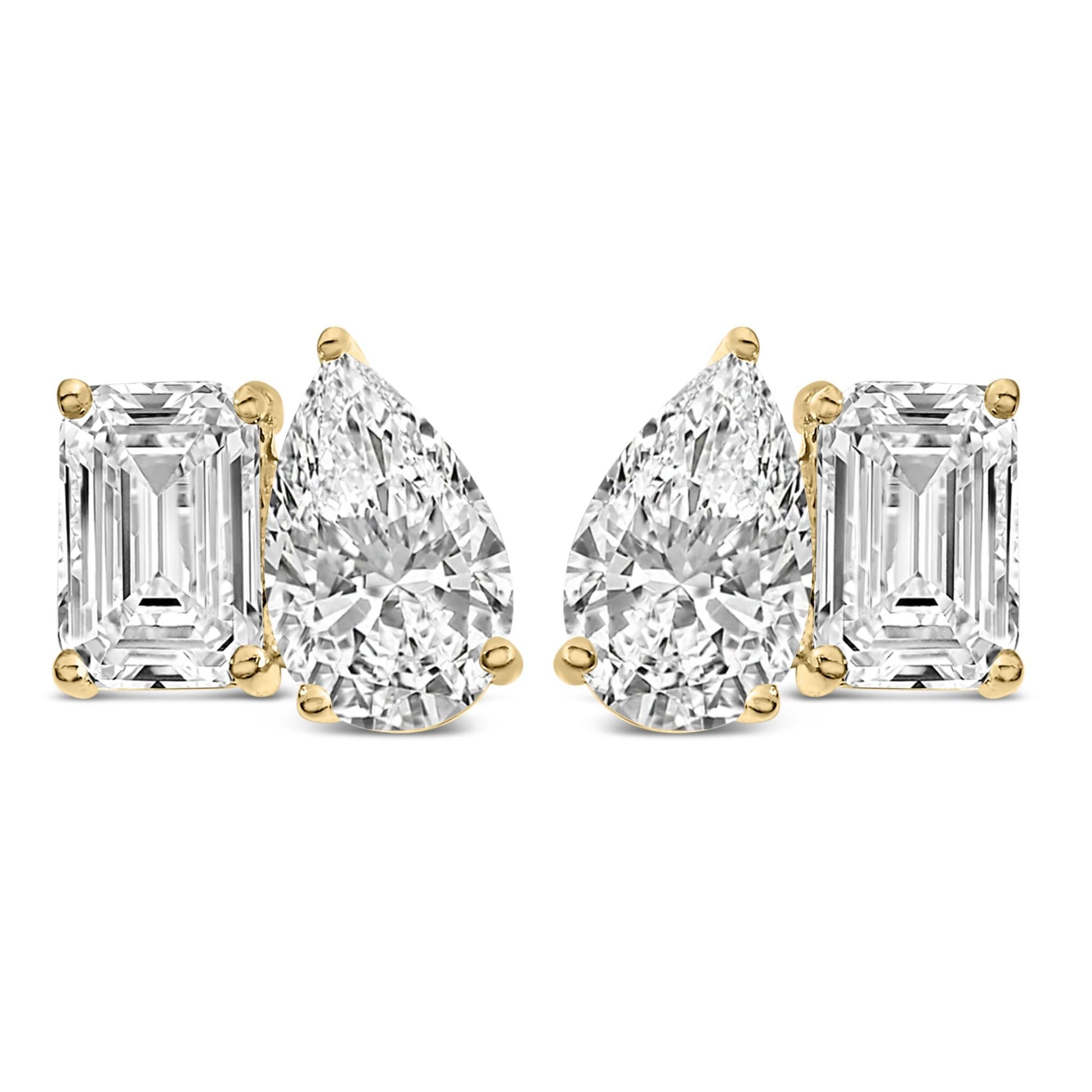 14K Gold 2.0 Cttw Emerald and Pear Toi et Moi Lab Grown Diamond Stud Earrings-0