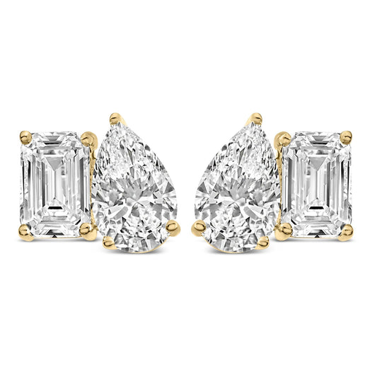 14K Gold 2.0 Cttw Emerald and Pear Toi et Moi Lab Grown Diamond Stud Earrings-0