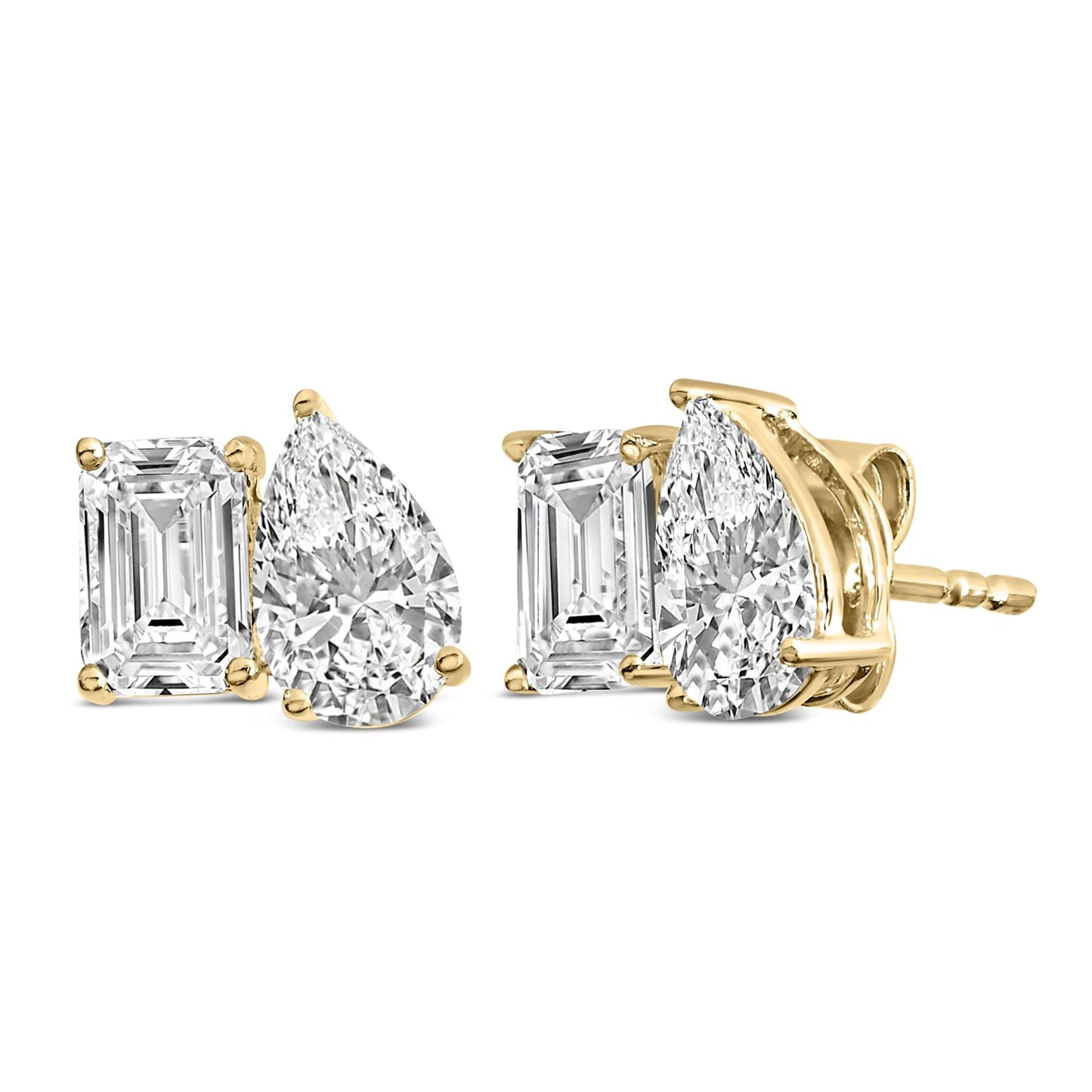14K Gold 2.0 Cttw Emerald and Pear Toi et Moi Lab Grown Diamond Stud Earrings-2