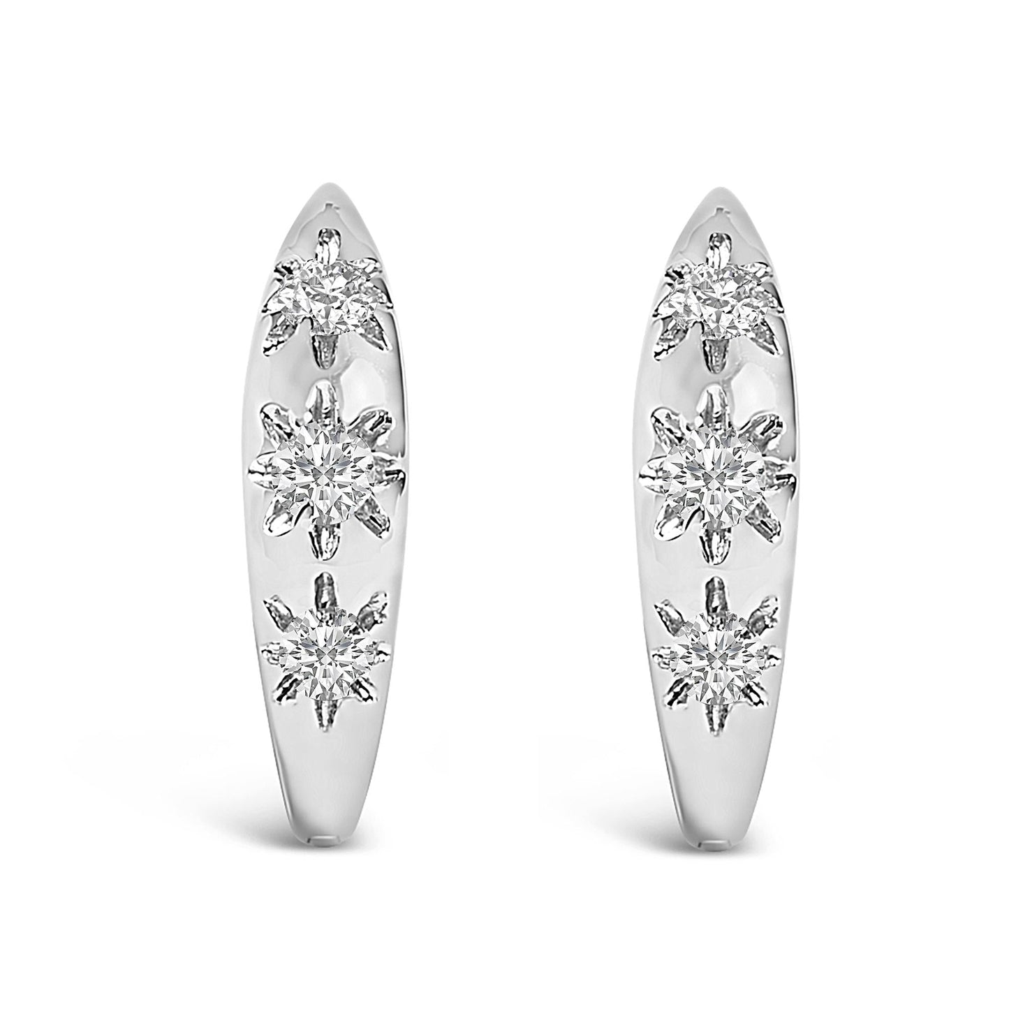 10K Gold 1/5 Cttw Lab Grown Diamond Three Stone Huggie Hoop Earrings-1