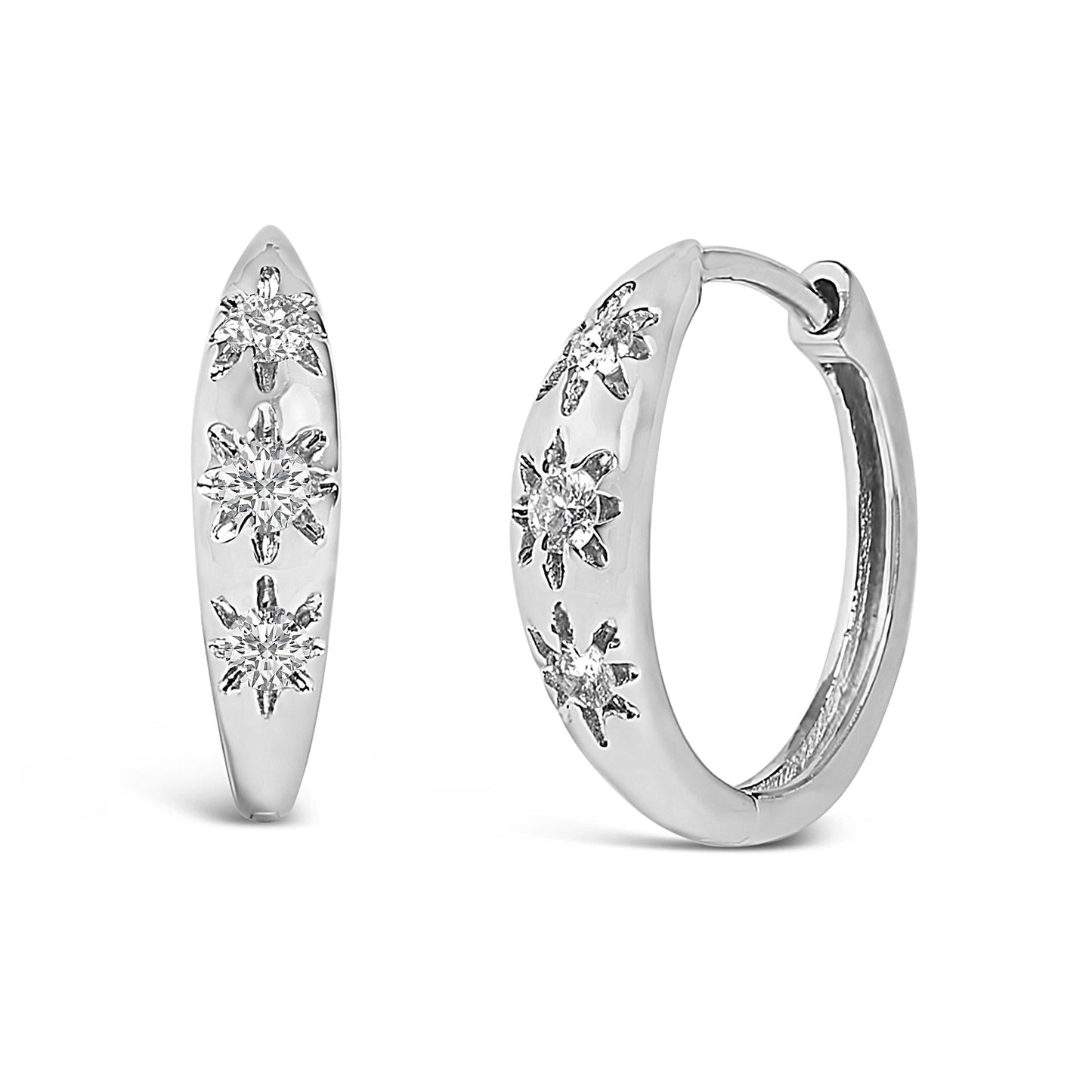 10K Gold 1/5 Cttw Lab Grown Diamond Three Stone Huggie Hoop Earrings-3