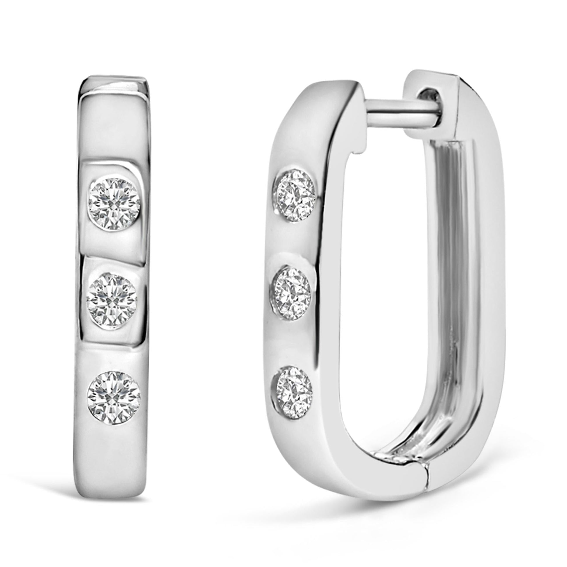 10K Gold 1/10 Cttw Three Stone Lab Grown Diamond Oval Huggies Hoop Earrings-3