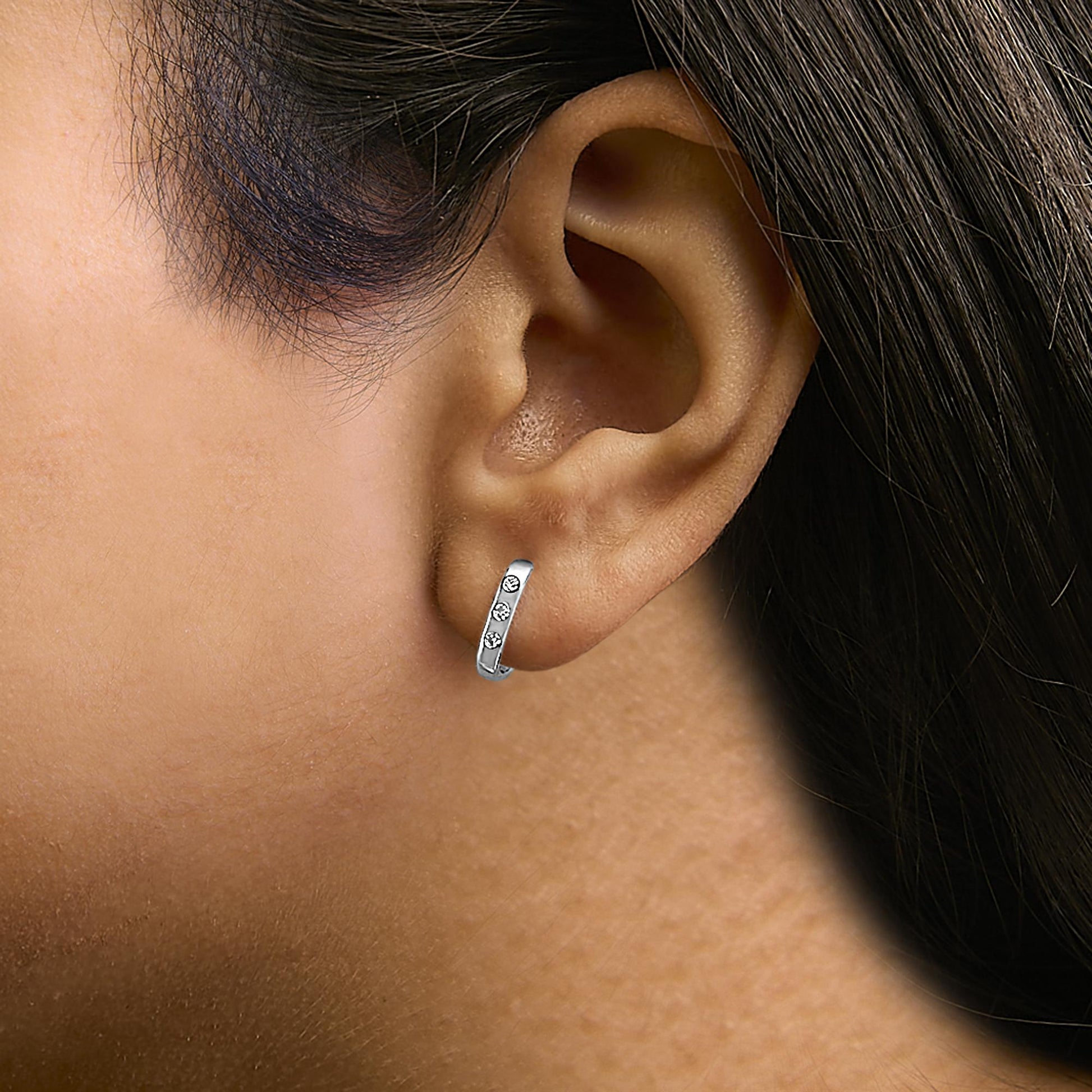 10K Gold 1/10 Cttw Three Stone Lab Grown Diamond Oval Huggies Hoop Earrings-4
