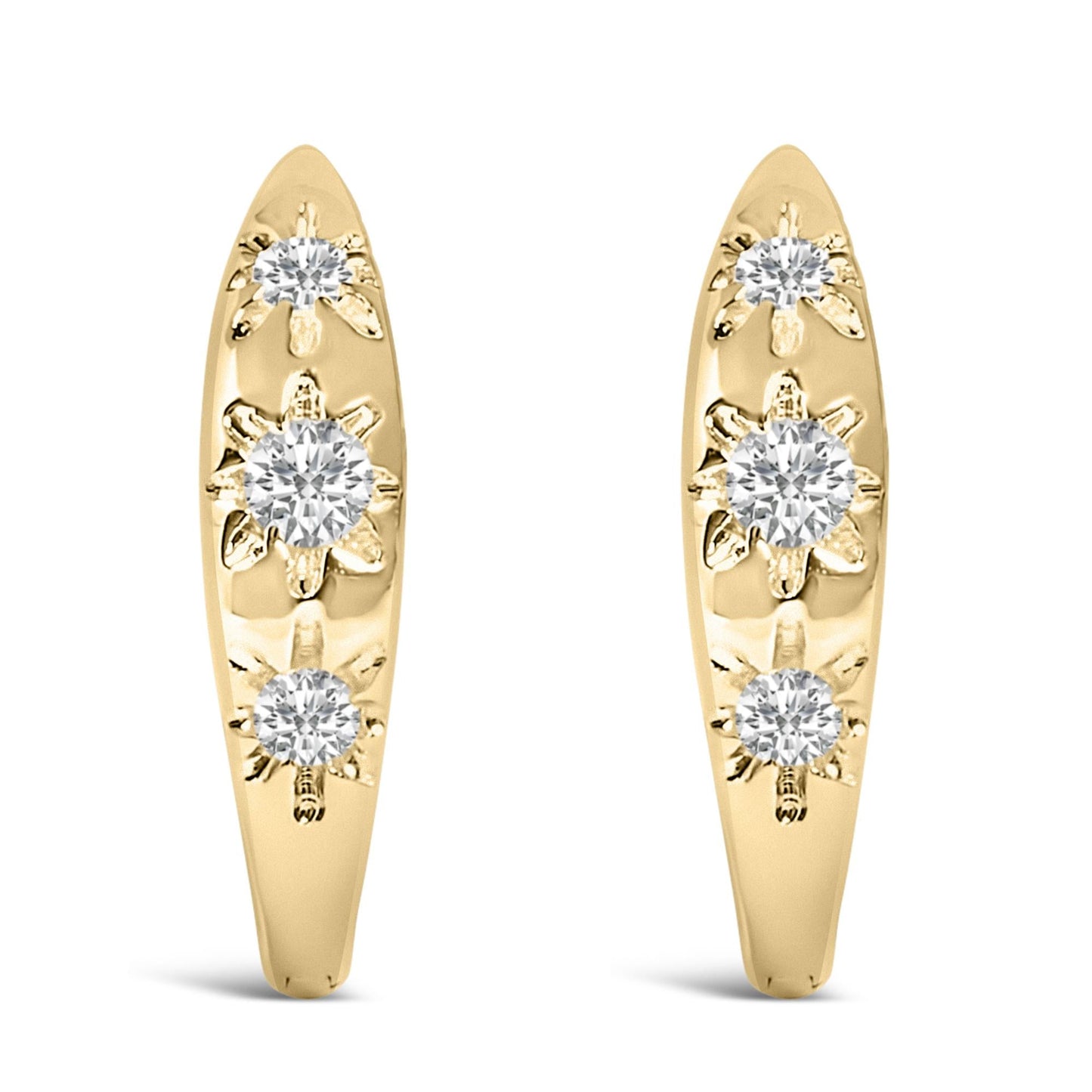 10K Gold 1/5 Cttw Lab Grown Diamond Three Stone Huggie Hoop Earrings-0