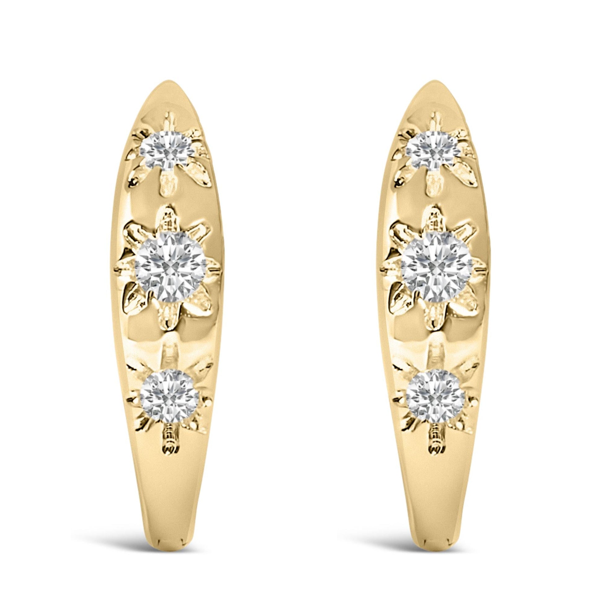 10K Gold 1/5 Cttw Lab Grown Diamond Three Stone Huggie Hoop Earrings-0