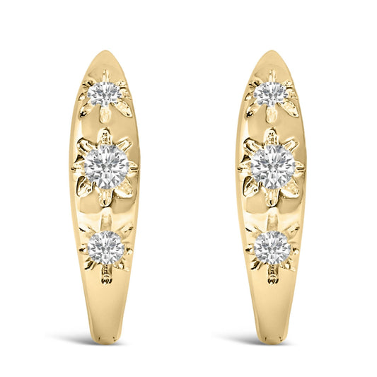 10K Gold 1/5 Cttw Lab Grown Diamond Three Stone Huggie Hoop Earrings-0