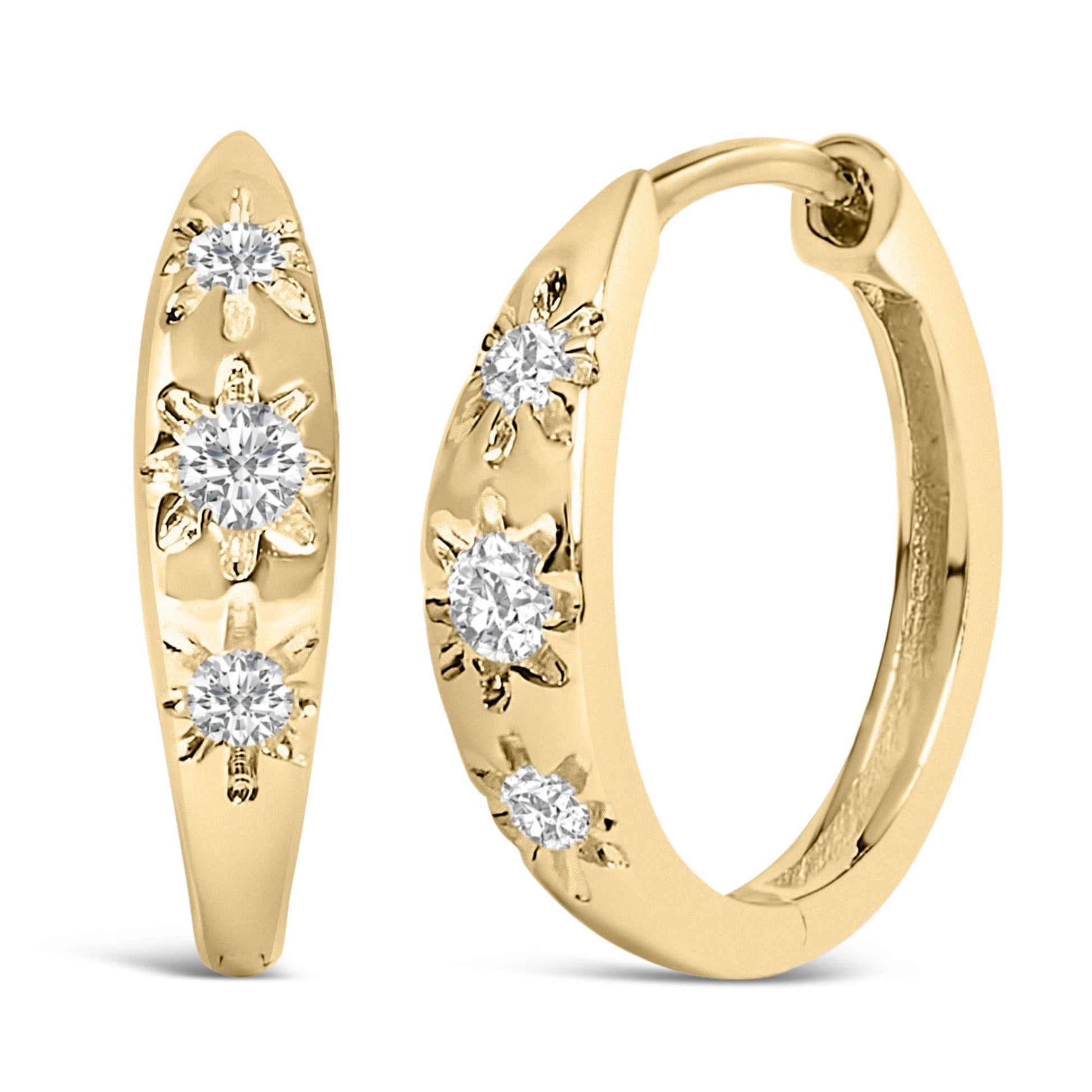 10K Gold 1/5 Cttw Lab Grown Diamond Three Stone Huggie Hoop Earrings-2