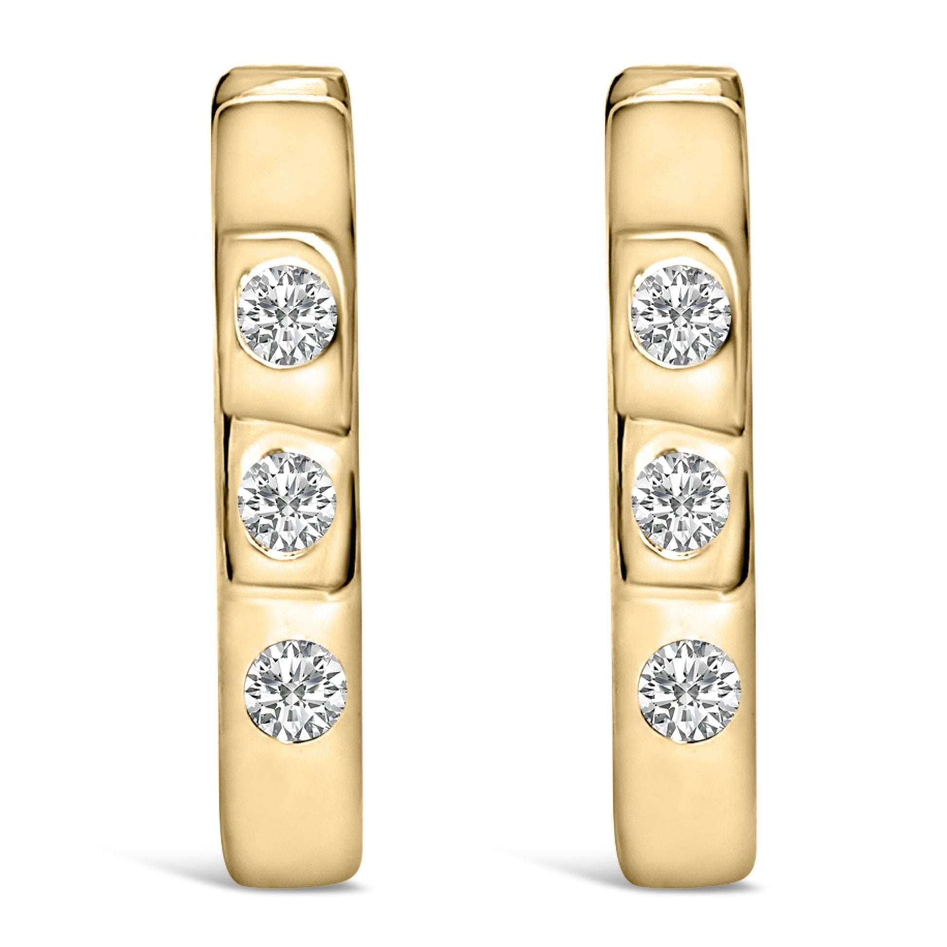 10K Gold 1/10 Cttw Three Stone Lab Grown Diamond Oval Huggies Hoop Earrings-0
