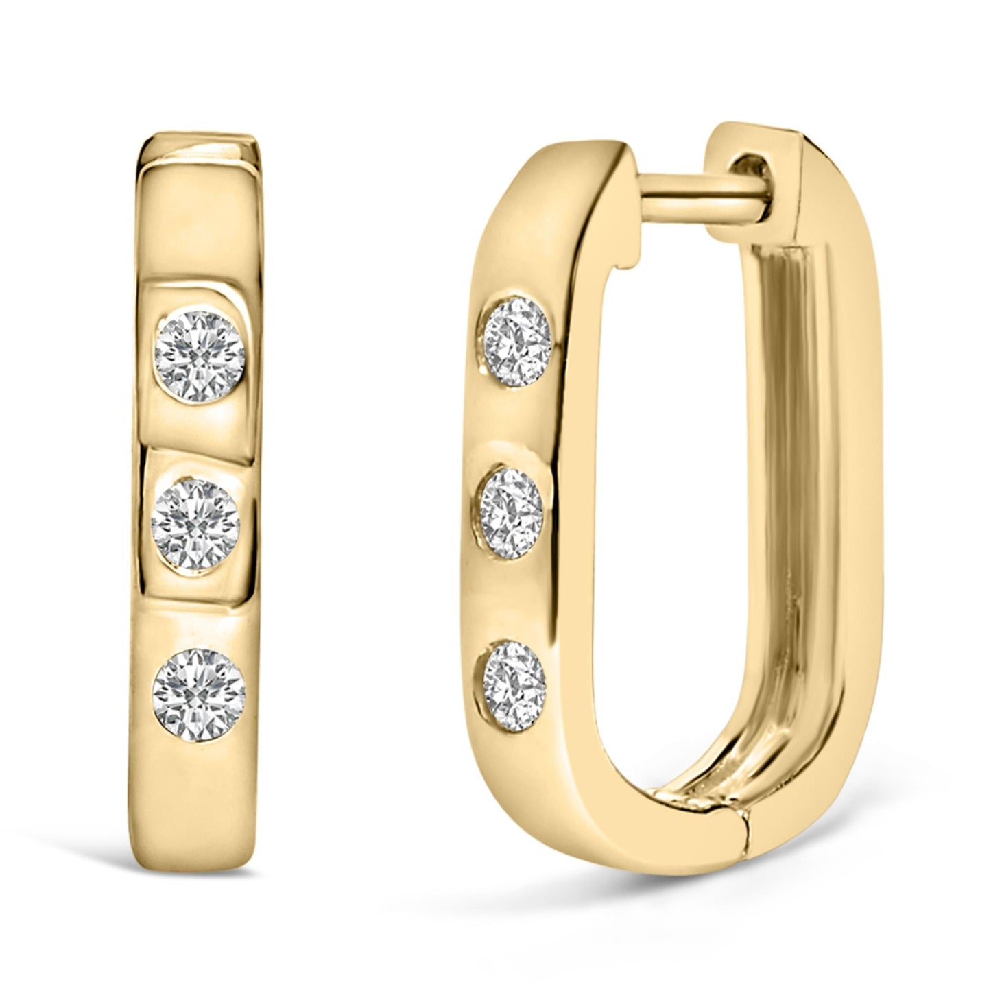 10K Gold 1/10 Cttw Three Stone Lab Grown Diamond Oval Huggies Hoop Earrings-2