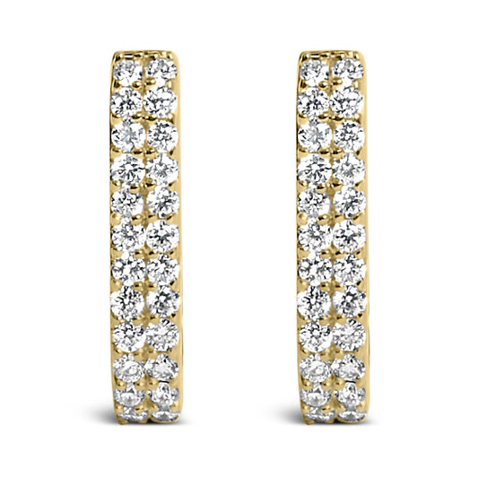10K Yellow Gold 1/4 Cttw Lab Grown Diamond Double Row Huggie Hoop Earrings-0