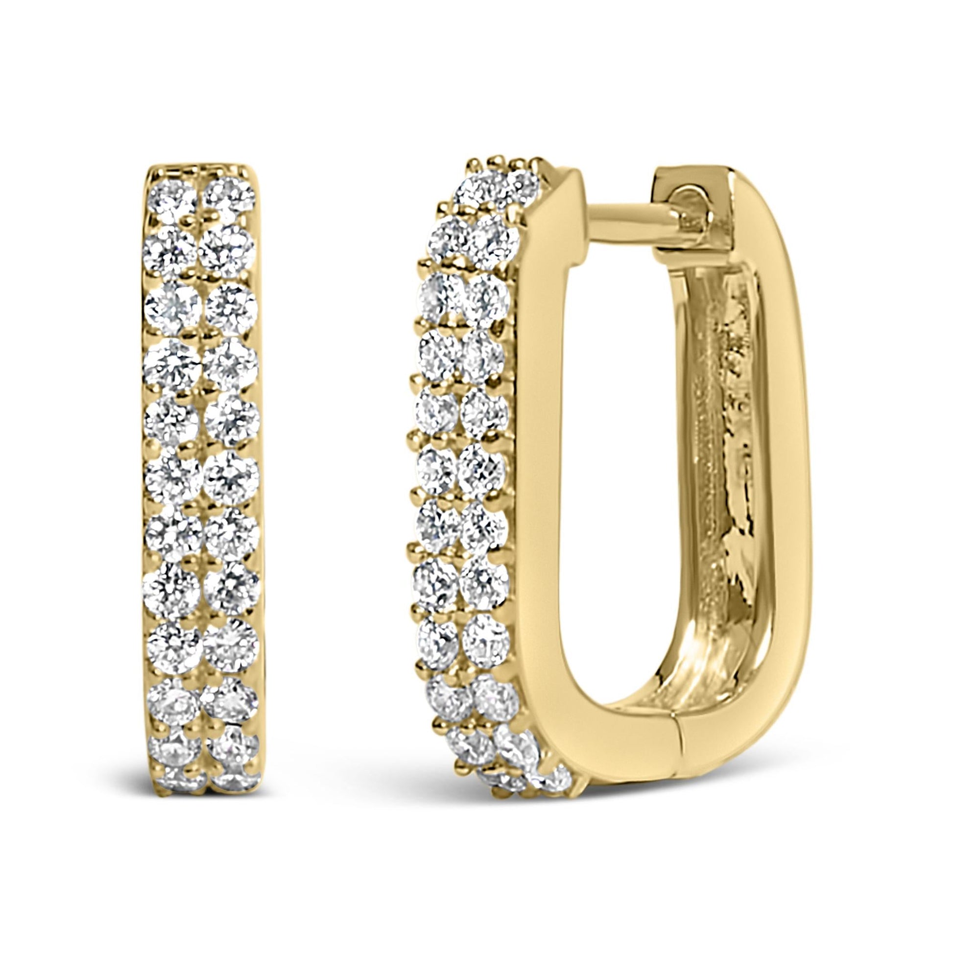 10K Yellow Gold 1/4 Cttw Lab Grown Diamond Double Row Huggie Hoop Earrings-2