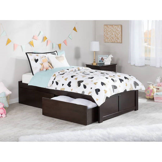 Twin XL Platform Bed Frame with 2 Storage Drawers in Espresso-0