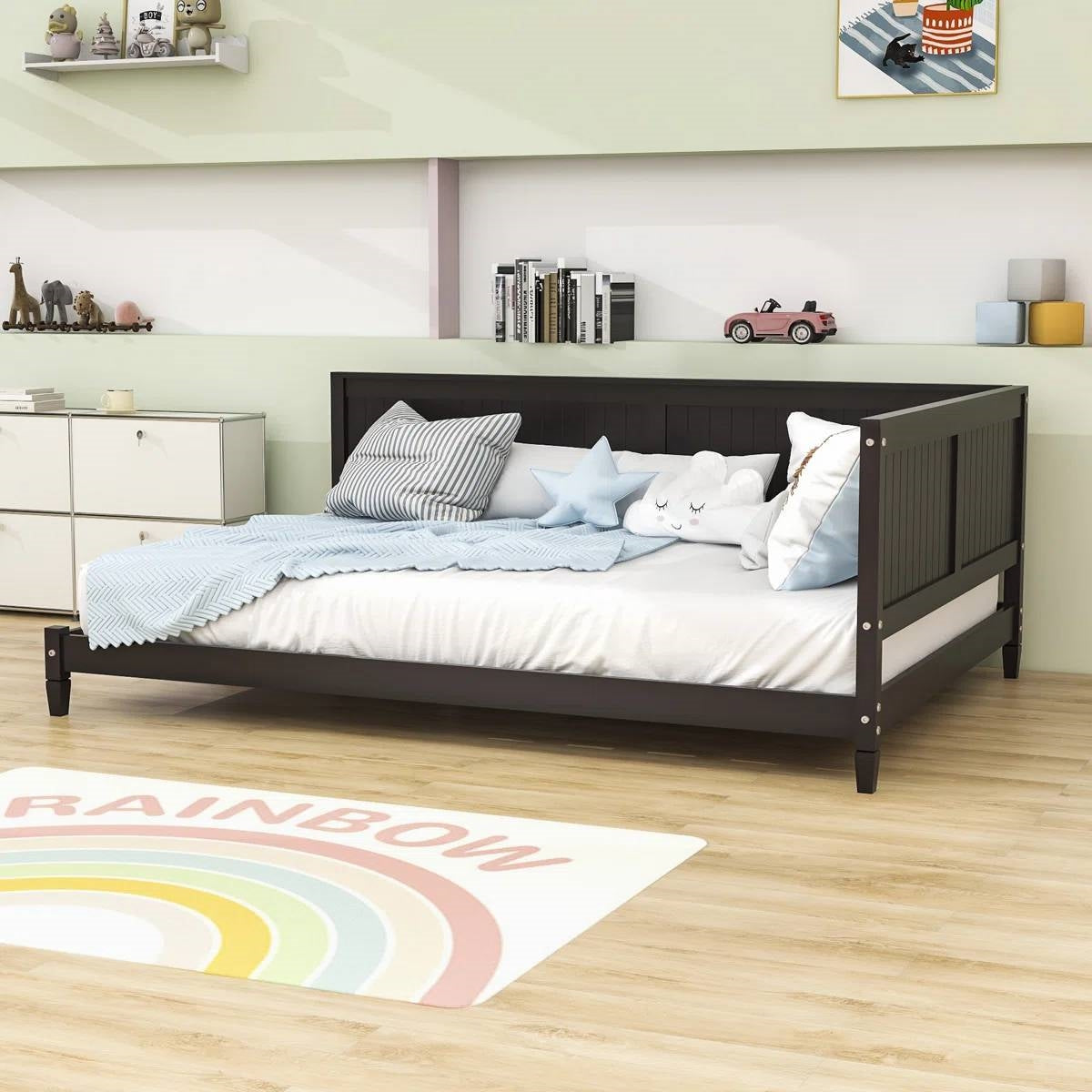 Full size Modern Daybed in Espresso Brown Wood Finish-1