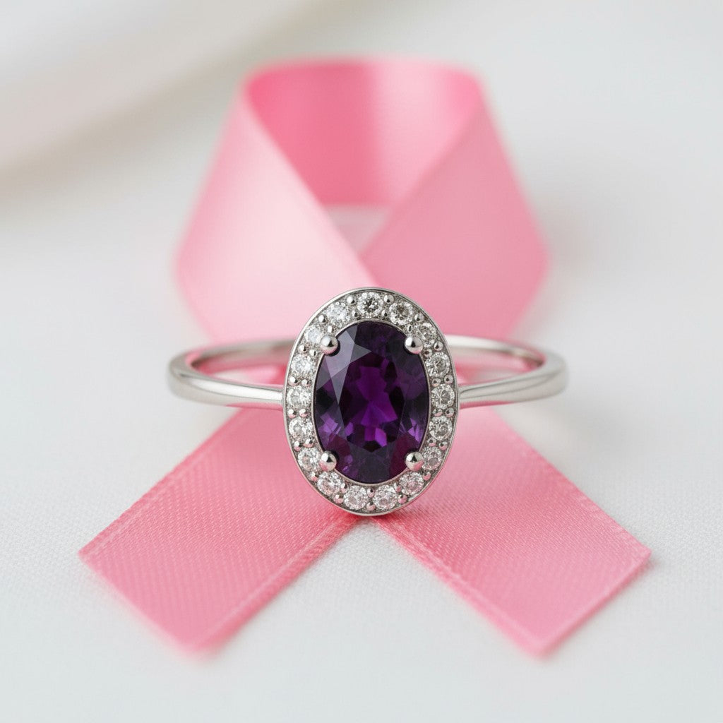 "Eternity" Oval Cremation Ring with Halo 7x5mm