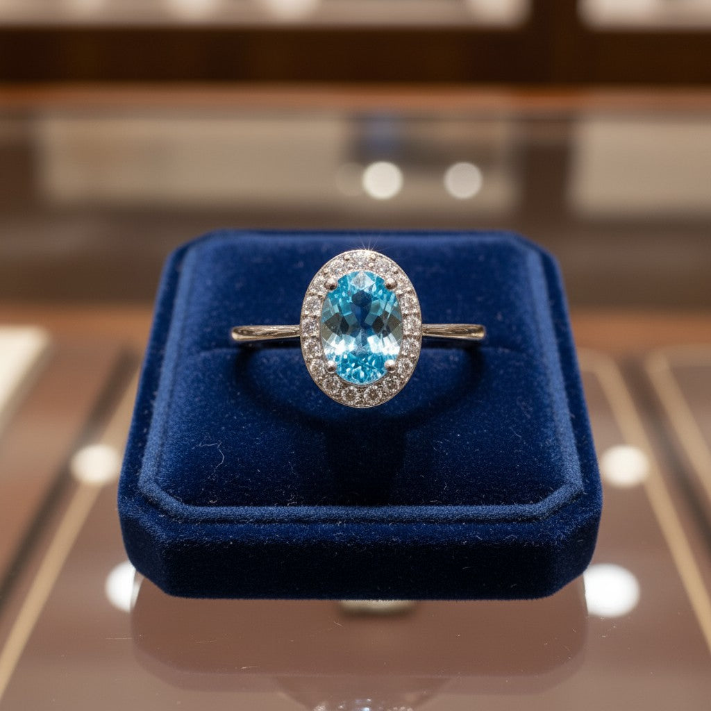 "Eternity" Oval Cremation Ring with Halo 7x5mm