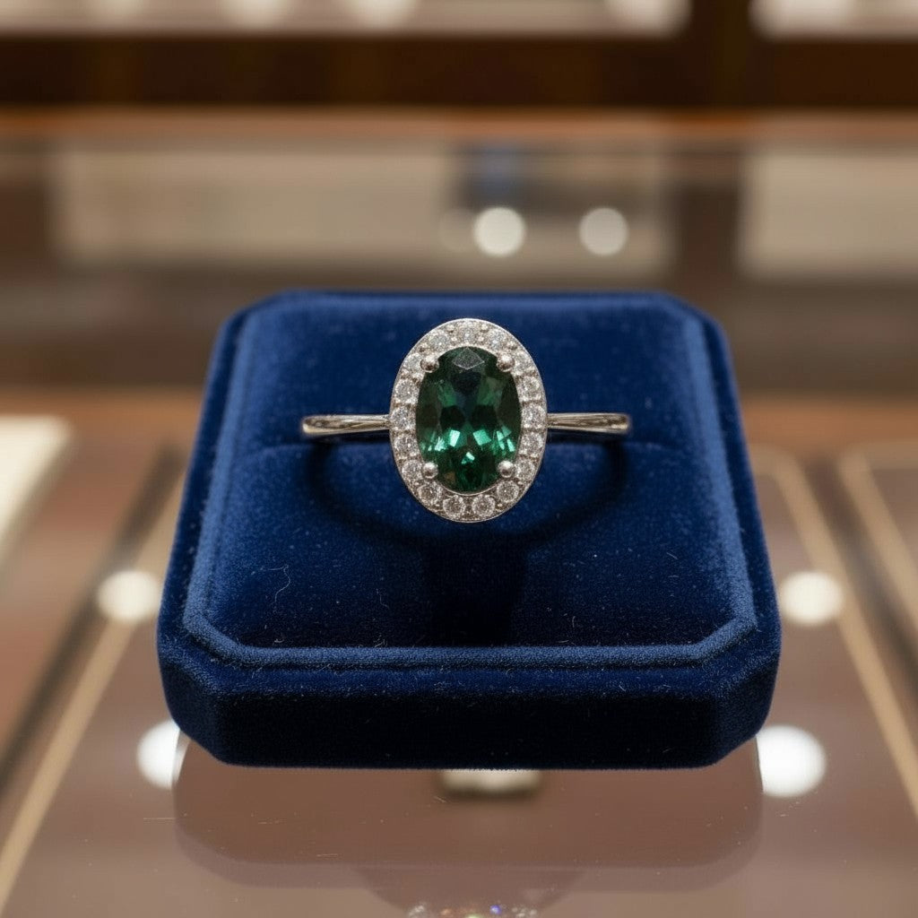 "Eternity" Oval Cremation Ring with Halo 7x5mm