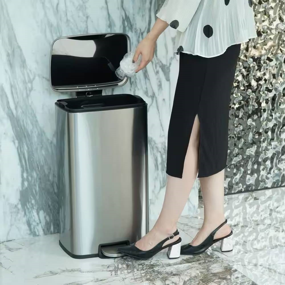 8-Gallon Stainless Steel Kitchen Trash Can with Step-on Lid-2