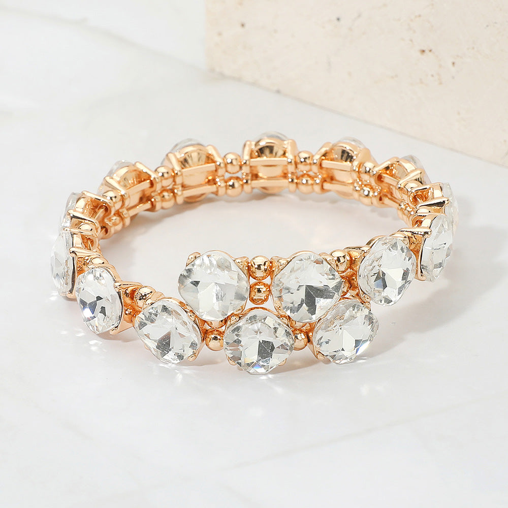 Square Stone Cluster Link Adjustable Evening Bracelet