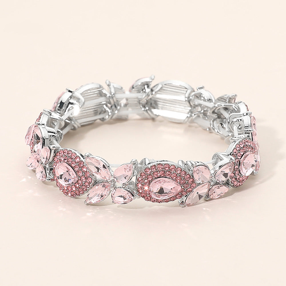Marquise Teardrop Stone Cluster Beaded Stretch Bracelet
