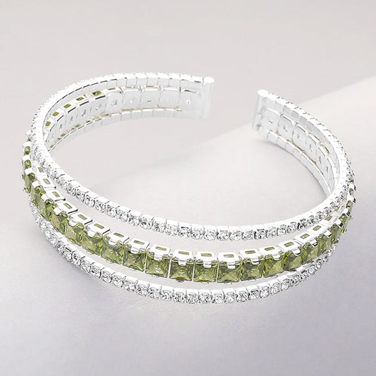 Square Cut CZ Stone Accented Split Evening Bracelet