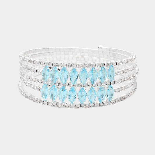 CZ Marquise Stone Accented Rhinestone Paved Adjustable Evening Bracelet