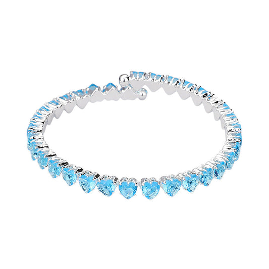 Heart CZ Stone Cluster Embellished Adjustable Evening Bracelet