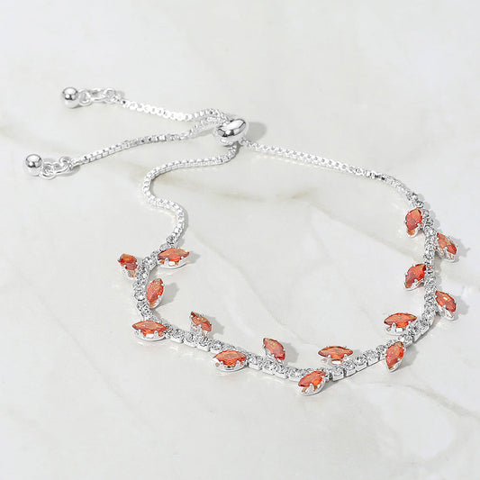 Marquise CZ Stone Cluster Pointed Leaf Vine Adjustable Cinch Pull Tie Bracelet