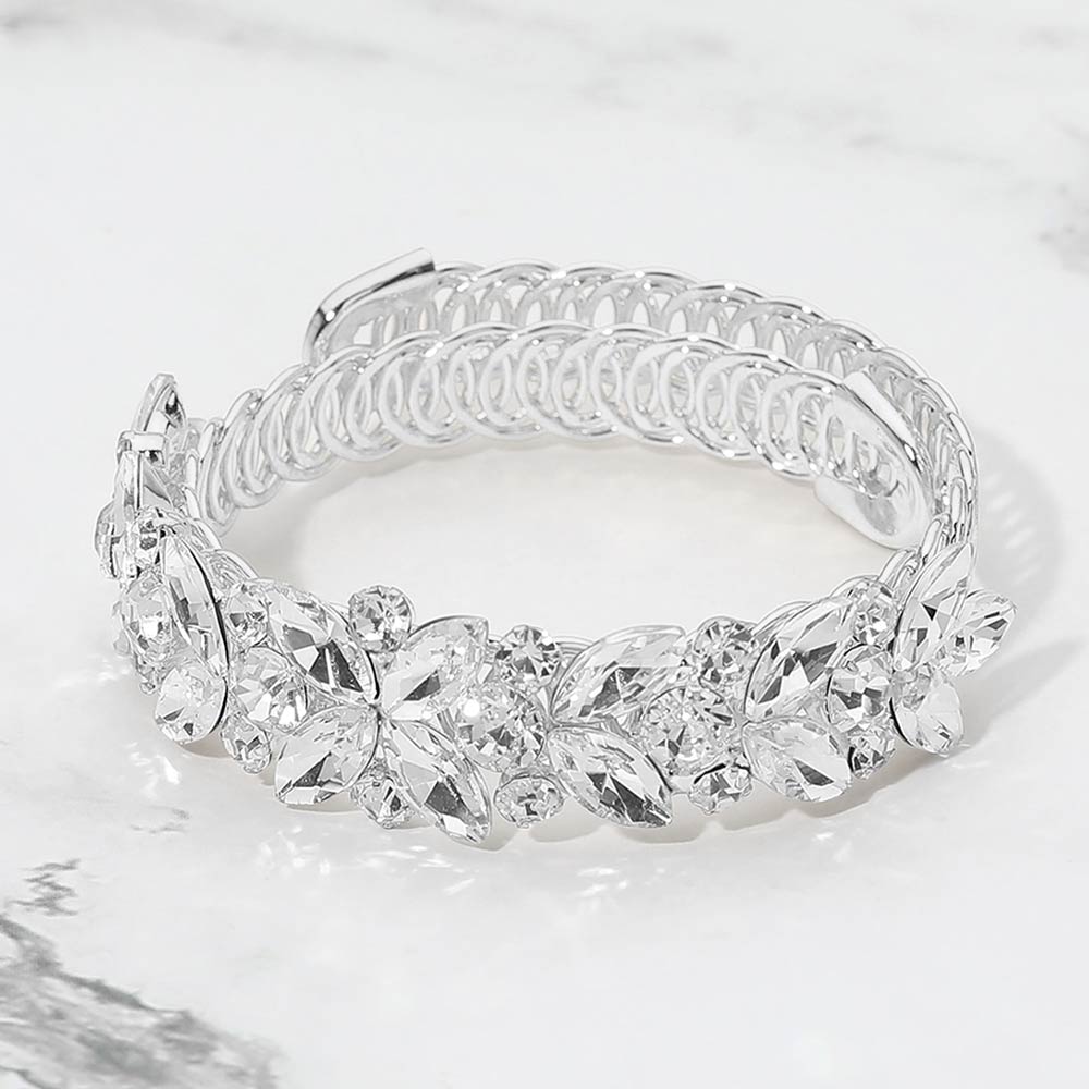 Floral Marquise Round Stone Cluster Adjustable Evening Bracelet