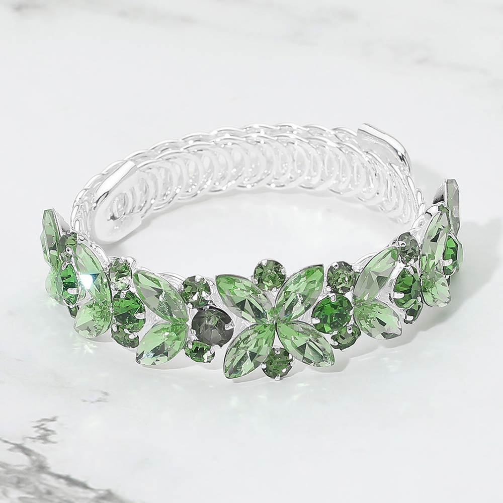 Floral Marquise Round Stone Cluster Adjustable Evening Bracelet