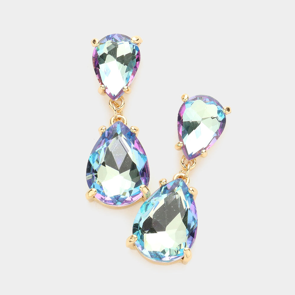 Double Teardrop Link Dangle Evening Earrings