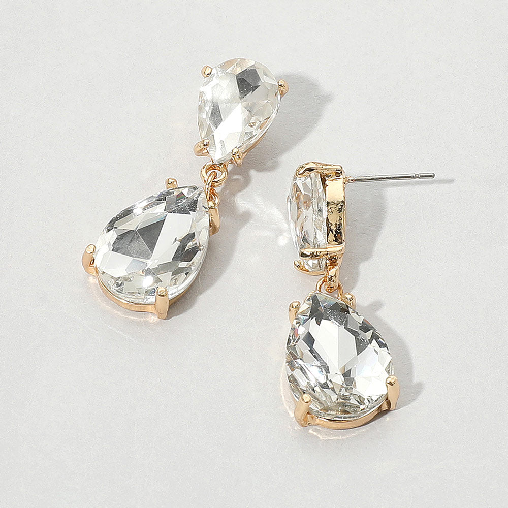 Double Teardrop Link Dangle Evening Earrings