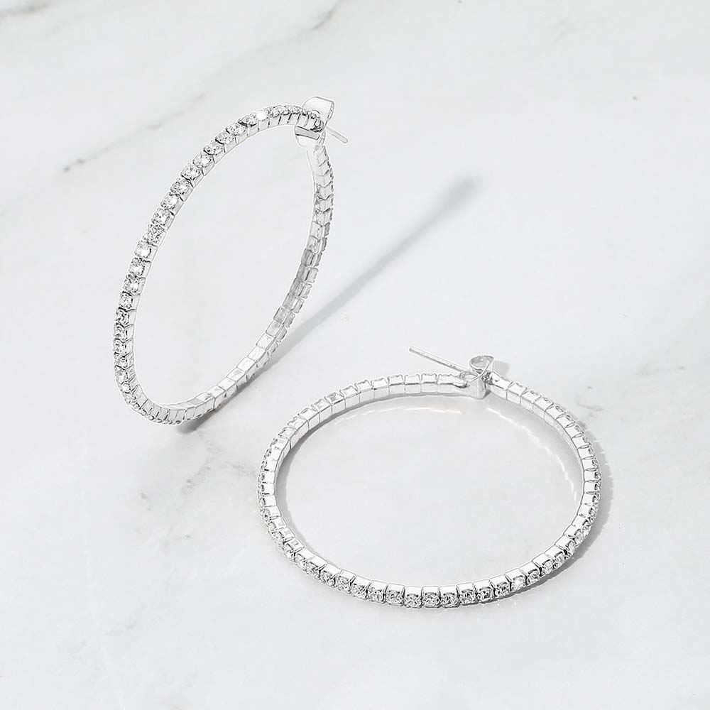 40mm Rhinestone Paved Hoop Earrings