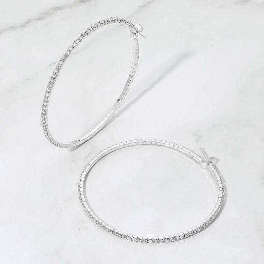 60mm Rhinestone Paved Hoop Earrings