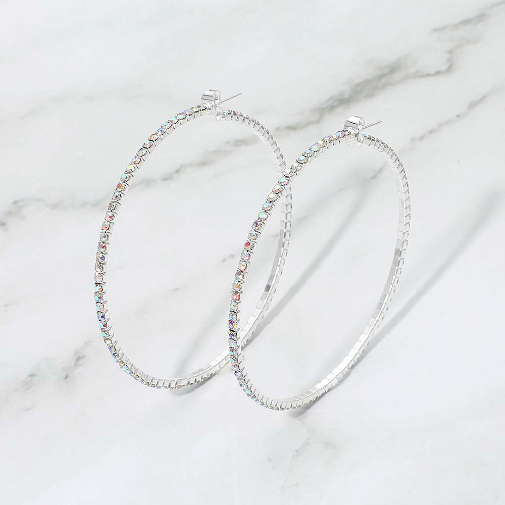 60mm Rhinestone Paved Hoop Earrings