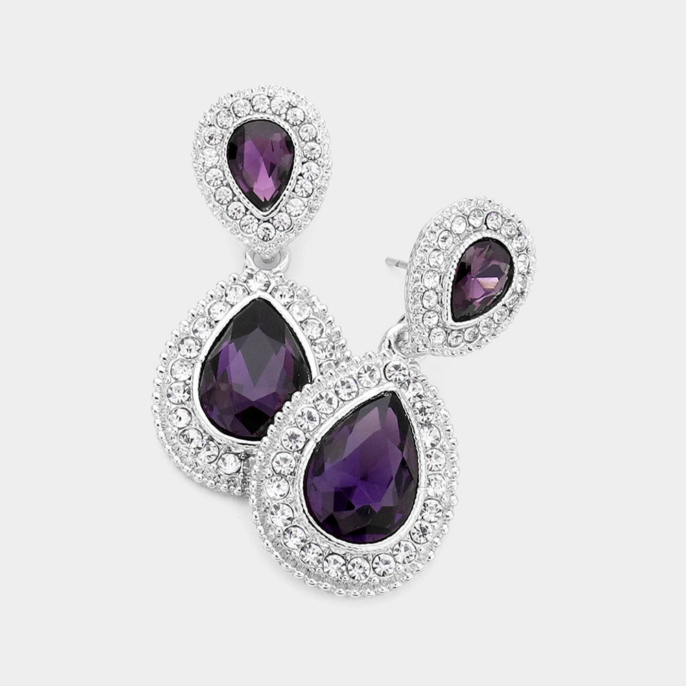 Rhinestone Trim Teardrop Evening Earrings