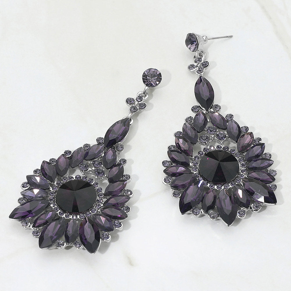 Elegant Marquise Round Stone Cluster Teardrop Evening Earrings