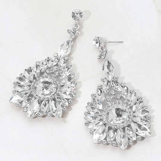 Elegant Marquise Round Stone Cluster Teardrop Evening Earrings