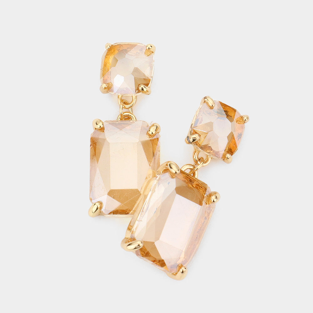 Square Rectangle Glass Stone Link Drop Dangle Earrings