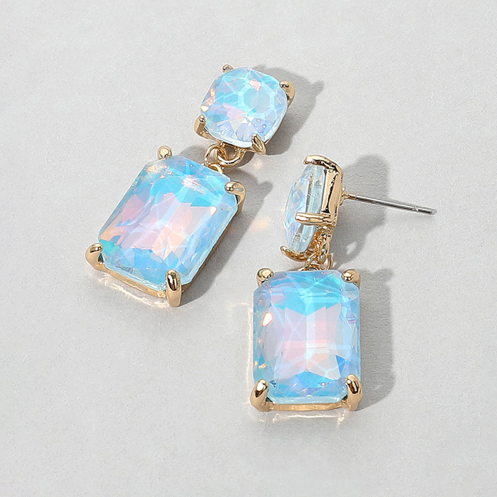 Square Rectangle Glass Stone Link Drop Dangle Earrings
