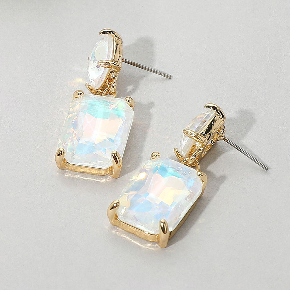 Square Rectangle Glass Stone Link Drop Dangle Earrings